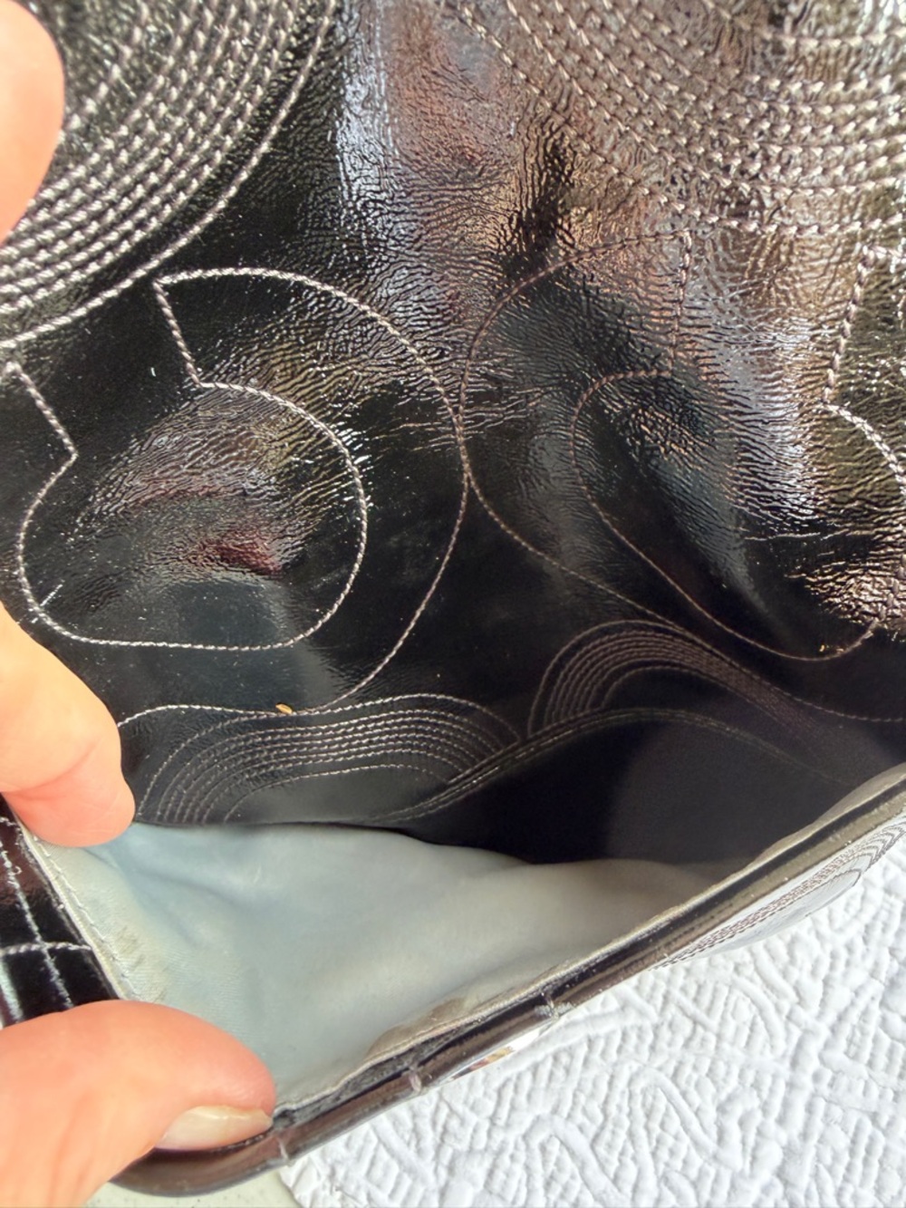 Coach Black Patent Leather Tote with Signature Medallion - Picture 7 of 14